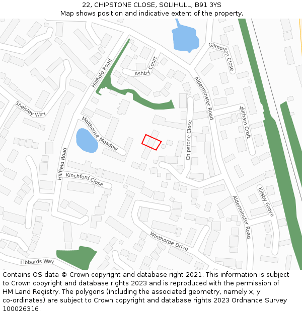 22, CHIPSTONE CLOSE, SOLIHULL, B91 3YS: Location map and indicative extent of plot