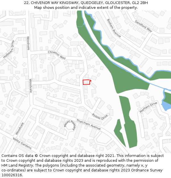 22, CHIVENOR WAY KINGSWAY, QUEDGELEY, GLOUCESTER, GL2 2BH: Location map and indicative extent of plot