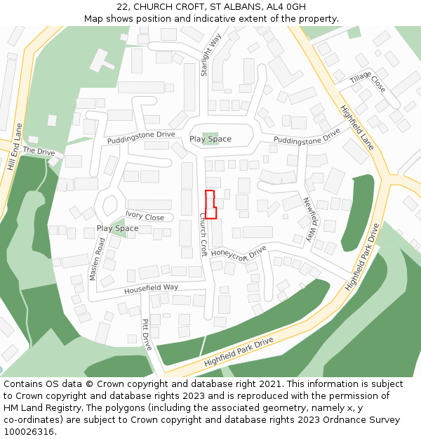 22, CHURCH CROFT, ST ALBANS, AL4 0GH: Location map and indicative extent of plot