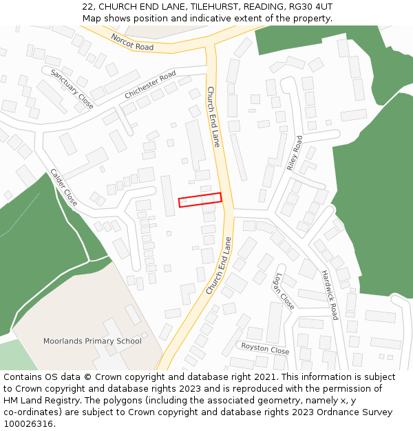 22, CHURCH END LANE, TILEHURST, READING, RG30 4UT: Location map and indicative extent of plot