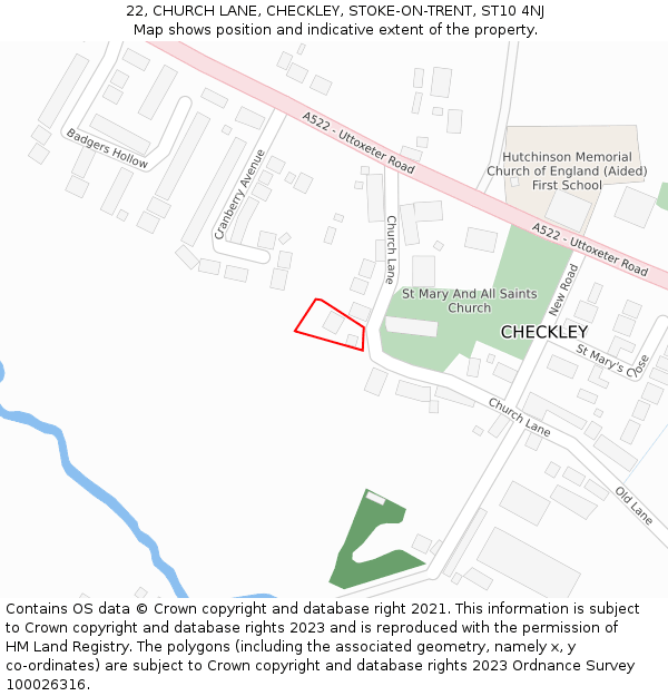22, CHURCH LANE, CHECKLEY, STOKE-ON-TRENT, ST10 4NJ: Location map and indicative extent of plot