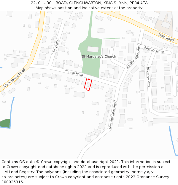 22, CHURCH ROAD, CLENCHWARTON, KING'S LYNN, PE34 4EA: Location map and indicative extent of plot