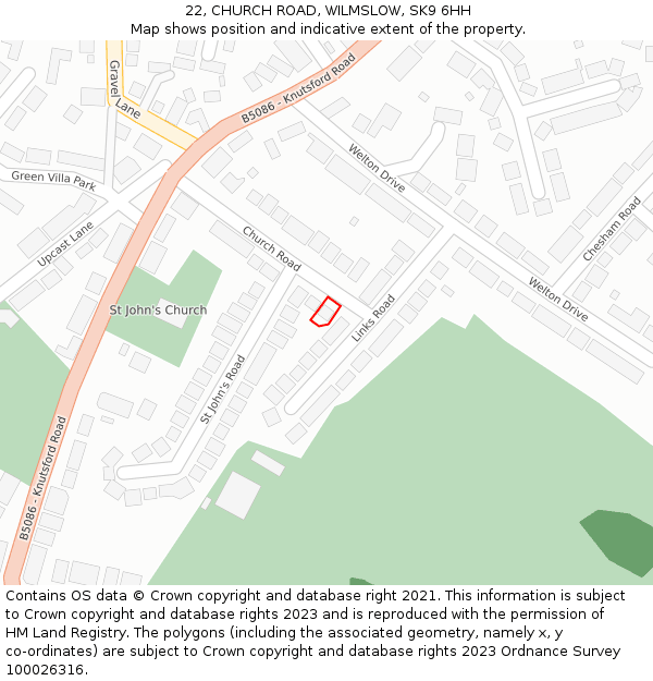 22, CHURCH ROAD, WILMSLOW, SK9 6HH: Location map and indicative extent of plot