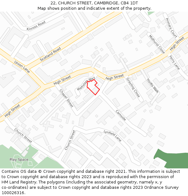 22, CHURCH STREET, CAMBRIDGE, CB4 1DT: Location map and indicative extent of plot