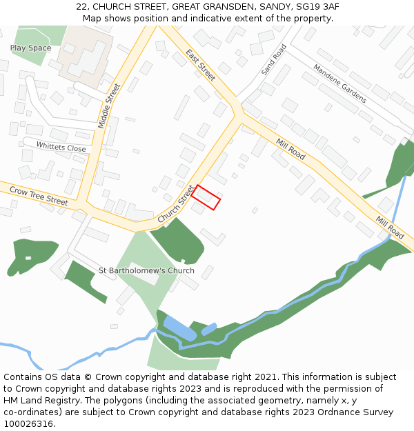 22, CHURCH STREET, GREAT GRANSDEN, SANDY, SG19 3AF: Location map and indicative extent of plot