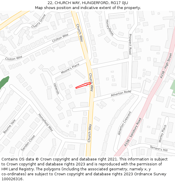 22, CHURCH WAY, HUNGERFORD, RG17 0JU: Location map and indicative extent of plot