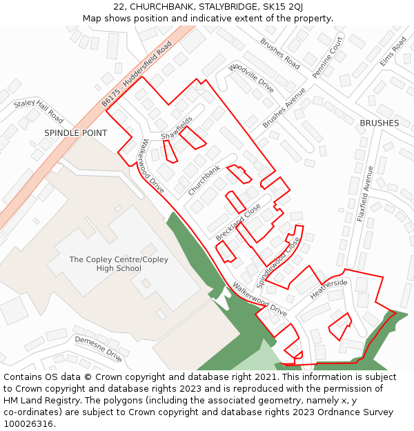 22, CHURCHBANK, STALYBRIDGE, SK15 2QJ: Location map and indicative extent of plot