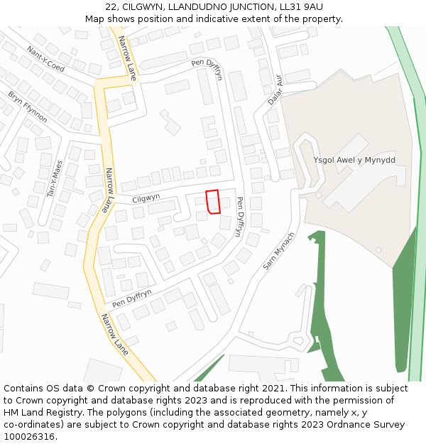 22, CILGWYN, LLANDUDNO JUNCTION, LL31 9AU: Location map and indicative extent of plot