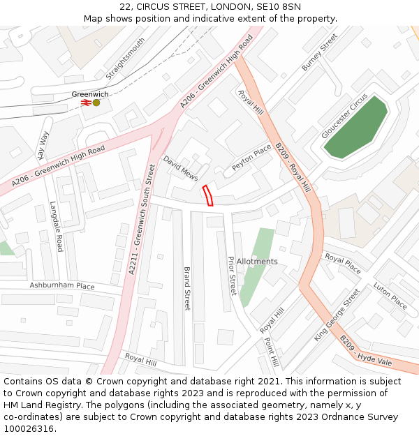 22, CIRCUS STREET, LONDON, SE10 8SN: Location map and indicative extent of plot