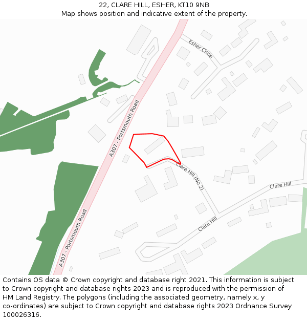 22, CLARE HILL, ESHER, KT10 9NB: Location map and indicative extent of plot