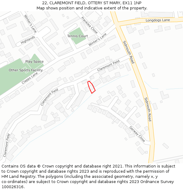 22, CLAREMONT FIELD, OTTERY ST MARY, EX11 1NP: Location map and indicative extent of plot