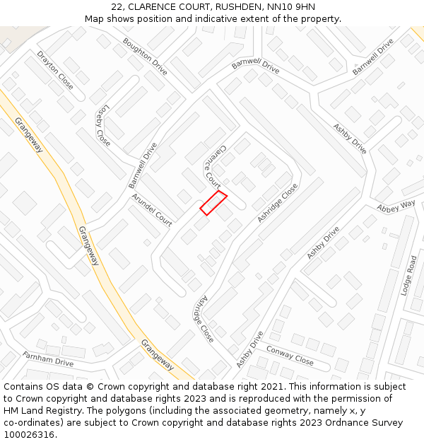 22, CLARENCE COURT, RUSHDEN, NN10 9HN: Location map and indicative extent of plot