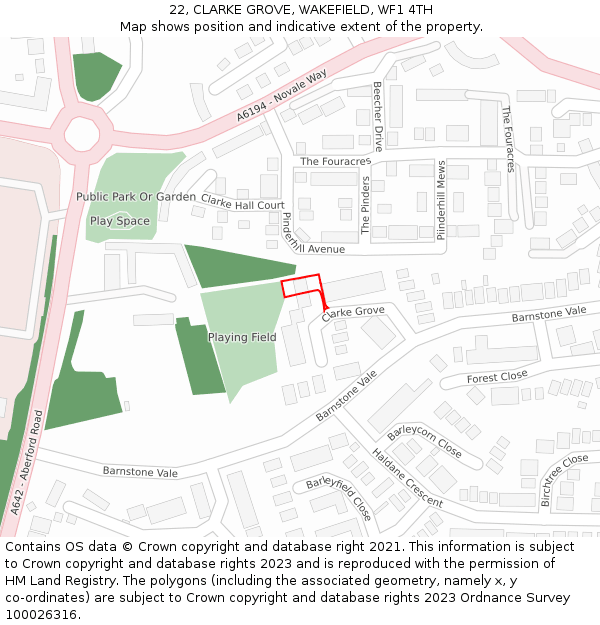 22, CLARKE GROVE, WAKEFIELD, WF1 4TH: Location map and indicative extent of plot