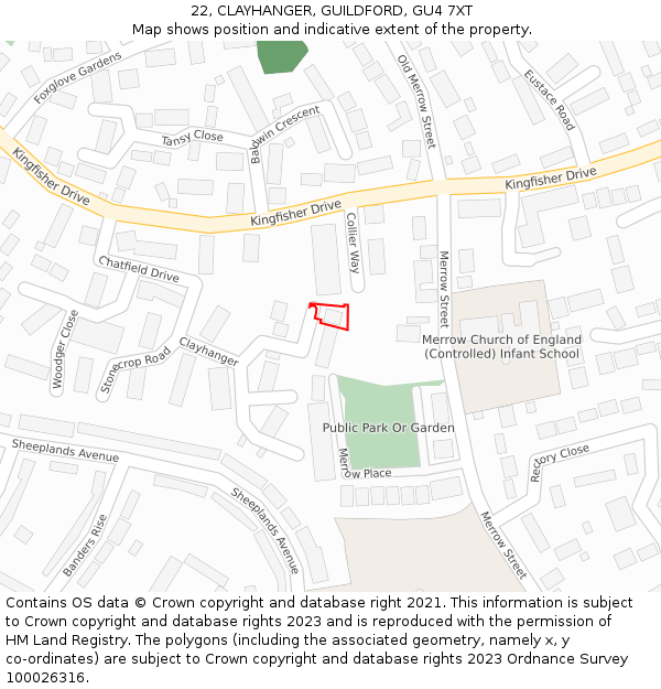 22, CLAYHANGER, GUILDFORD, GU4 7XT: Location map and indicative extent of plot