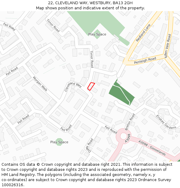 22, CLEVELAND WAY, WESTBURY, BA13 2GH: Location map and indicative extent of plot