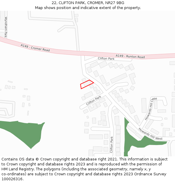 22, CLIFTON PARK, CROMER, NR27 9BG: Location map and indicative extent of plot