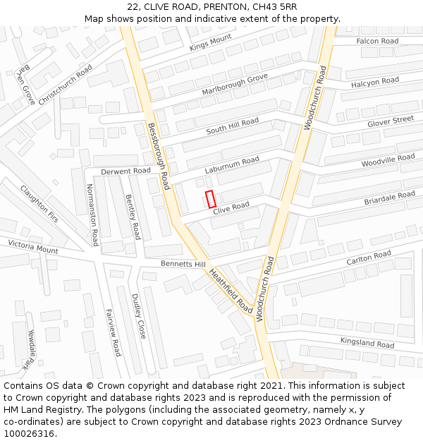 22, CLIVE ROAD, PRENTON, CH43 5RR: Location map and indicative extent of plot