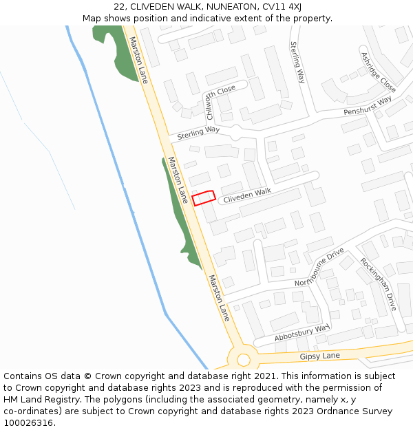22, CLIVEDEN WALK, NUNEATON, CV11 4XJ: Location map and indicative extent of plot