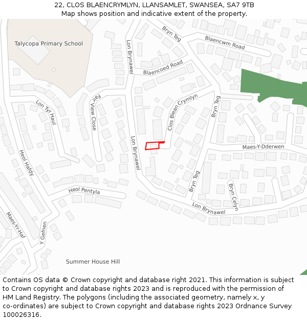 22, CLOS BLAENCRYMLYN, LLANSAMLET, SWANSEA, SA7 9TB: Location map and indicative extent of plot