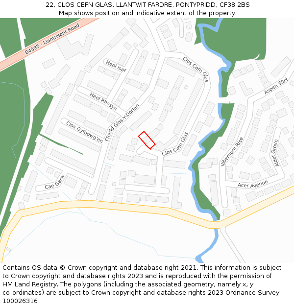 22, CLOS CEFN GLAS, LLANTWIT FARDRE, PONTYPRIDD, CF38 2BS: Location map and indicative extent of plot