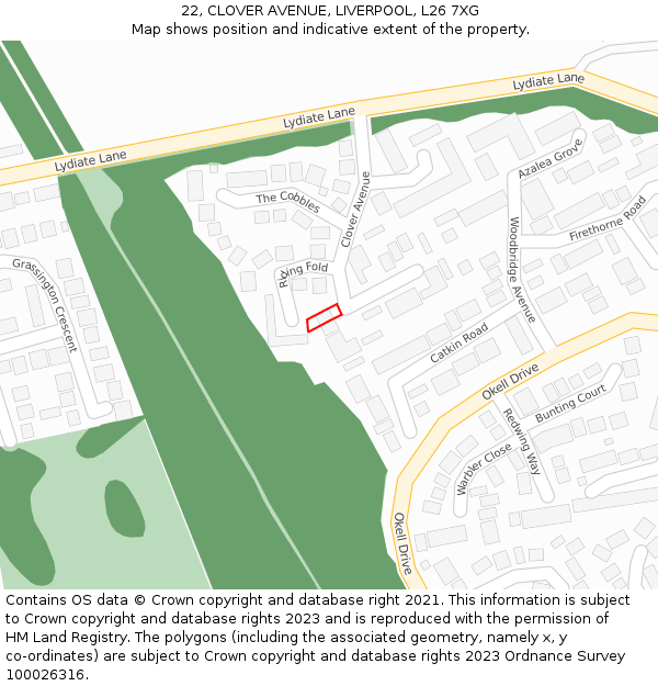 22, CLOVER AVENUE, LIVERPOOL, L26 7XG: Location map and indicative extent of plot