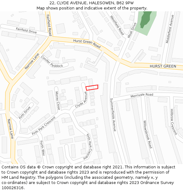 22, CLYDE AVENUE, HALESOWEN, B62 9PW: Location map and indicative extent of plot