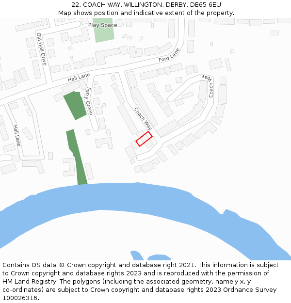 22, COACH WAY, WILLINGTON, DERBY, DE65 6EU: Location map and indicative extent of plot