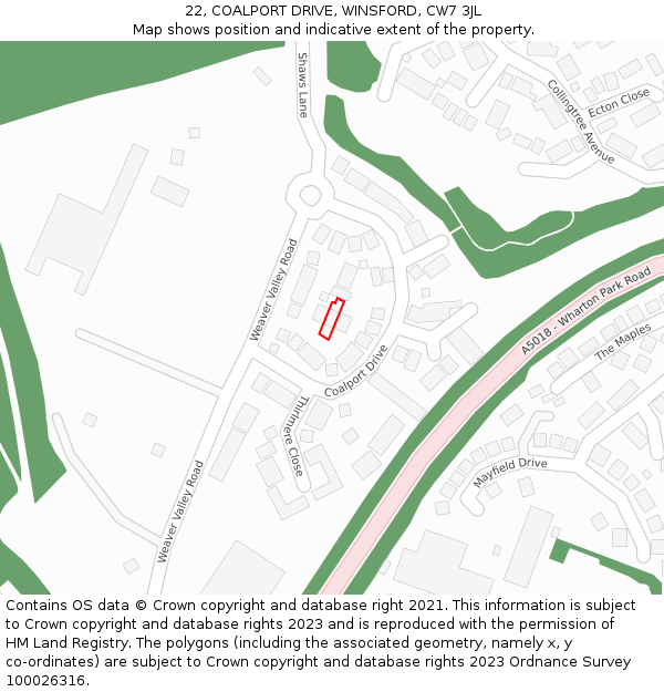 22, COALPORT DRIVE, WINSFORD, CW7 3JL: Location map and indicative extent of plot