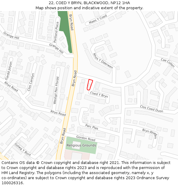 22, COED Y BRYN, BLACKWOOD, NP12 1HA: Location map and indicative extent of plot