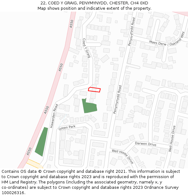22, COED Y GRAIG, PENYMYNYDD, CHESTER, CH4 0XD: Location map and indicative extent of plot