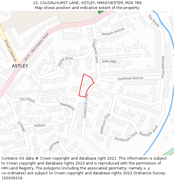 22, COLDALHURST LANE, ASTLEY, MANCHESTER, M29 7BS: Location map and indicative extent of plot