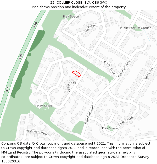 22, COLLIER CLOSE, ELY, CB6 3WX: Location map and indicative extent of plot