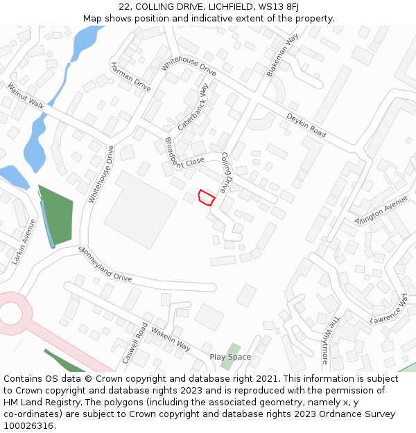 22, COLLING DRIVE, LICHFIELD, WS13 8FJ: Location map and indicative extent of plot
