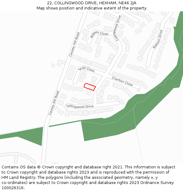 22, COLLINGWOOD DRIVE, HEXHAM, NE46 2JA: Location map and indicative extent of plot