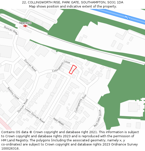 22, COLLINGWORTH RISE, PARK GATE, SOUTHAMPTON, SO31 1DA: Location map and indicative extent of plot