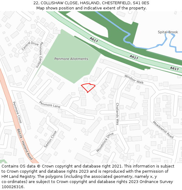 22, COLLISHAW CLOSE, HASLAND, CHESTERFIELD, S41 0ES: Location map and indicative extent of plot