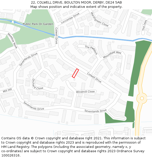 22, COLWELL DRIVE, BOULTON MOOR, DERBY, DE24 5AB: Location map and indicative extent of plot