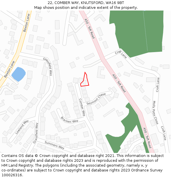 22, COMBER WAY, KNUTSFORD, WA16 9BT: Location map and indicative extent of plot