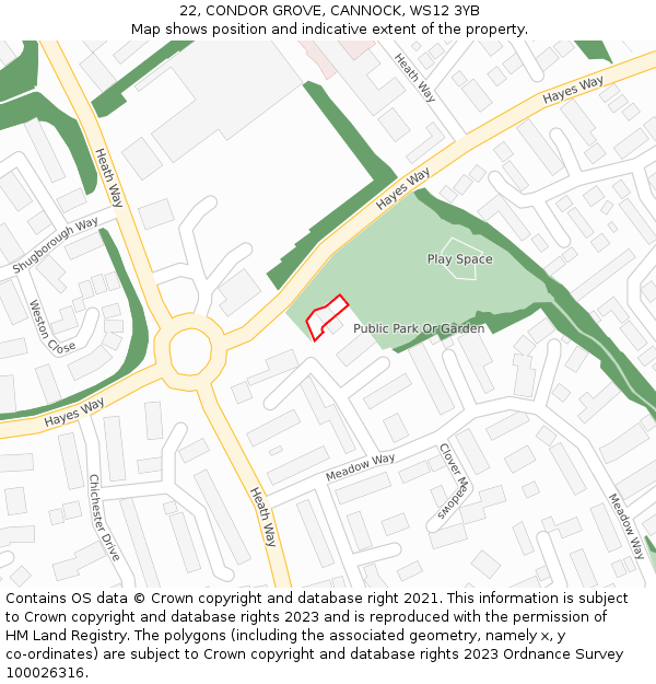 22, CONDOR GROVE, CANNOCK, WS12 3YB: Location map and indicative extent of plot