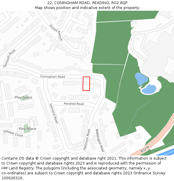 22, CONINGHAM ROAD, READING, RG2 8QP: Location map and indicative extent of plot