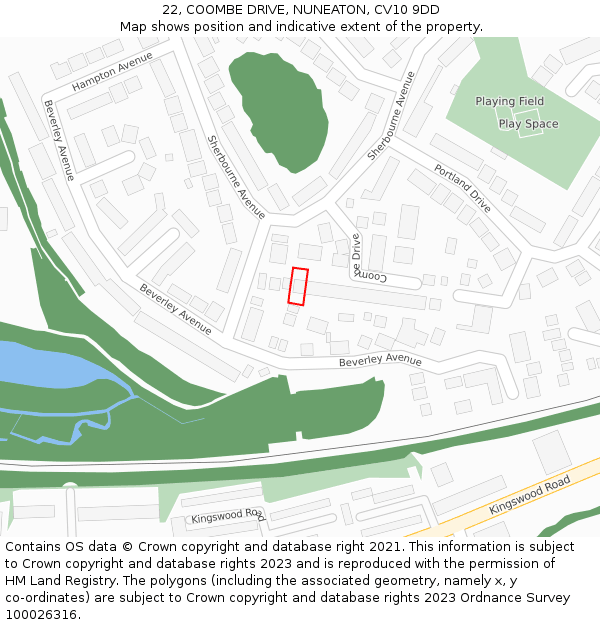 22, COOMBE DRIVE, NUNEATON, CV10 9DD: Location map and indicative extent of plot