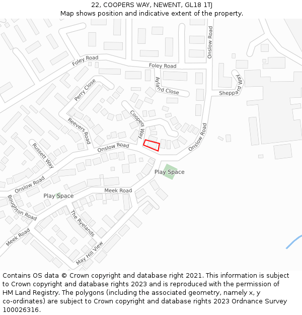 22, COOPERS WAY, NEWENT, GL18 1TJ: Location map and indicative extent of plot