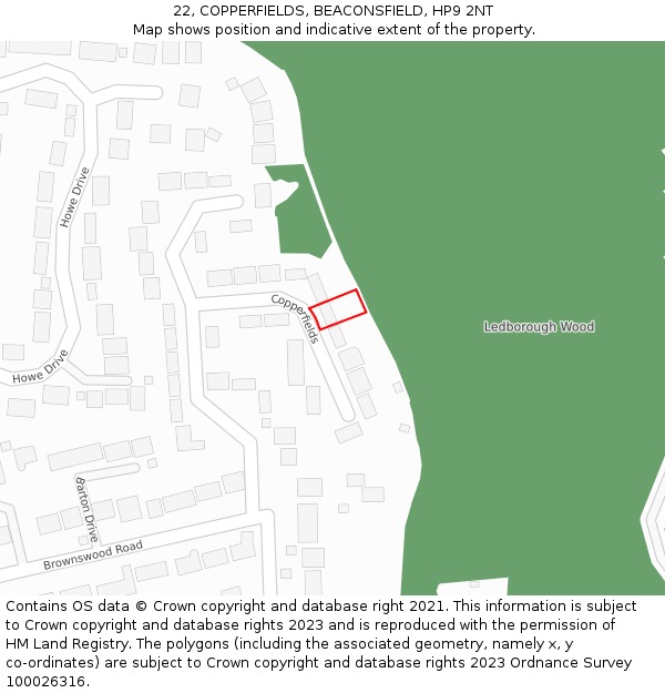 22, COPPERFIELDS, BEACONSFIELD, HP9 2NT: Location map and indicative extent of plot