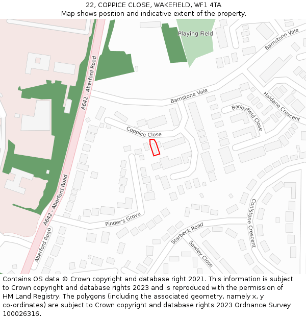 22, COPPICE CLOSE, WAKEFIELD, WF1 4TA: Location map and indicative extent of plot