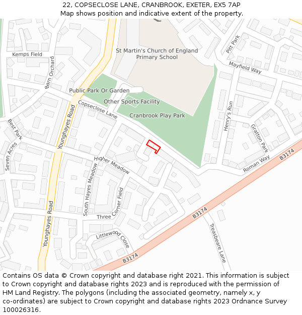 22, COPSECLOSE LANE, CRANBROOK, EXETER, EX5 7AP: Location map and indicative extent of plot