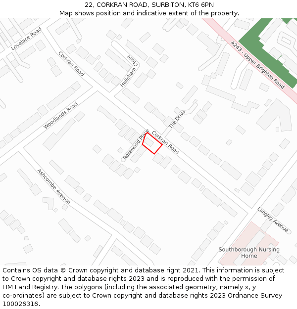 22, CORKRAN ROAD, SURBITON, KT6 6PN: Location map and indicative extent of plot