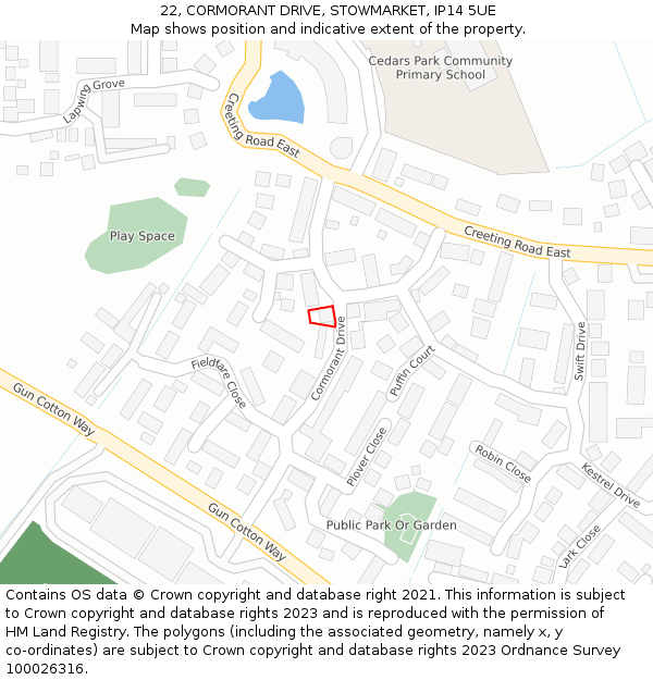 22, CORMORANT DRIVE, STOWMARKET, IP14 5UE: Location map and indicative extent of plot