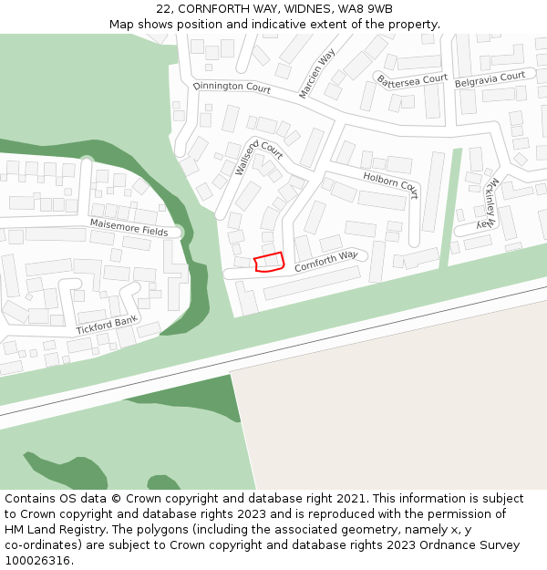 22, CORNFORTH WAY, WIDNES, WA8 9WB: Location map and indicative extent of plot