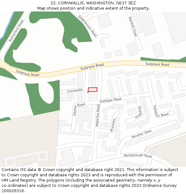 22, CORNWALLIS, WASHINGTON, NE37 3EZ: Location map and indicative extent of plot