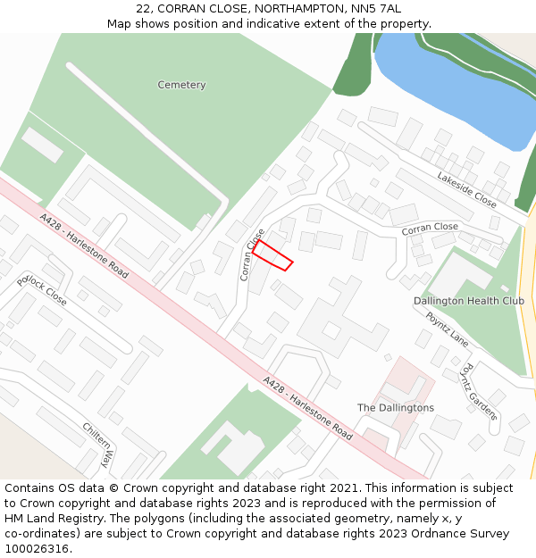 22, CORRAN CLOSE, NORTHAMPTON, NN5 7AL: Location map and indicative extent of plot